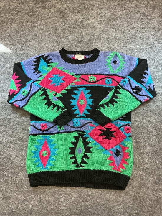 Susannd Other - Men's Colorblock Aztec Knit Sweater - Black, Green, Purple, Pink Size S
